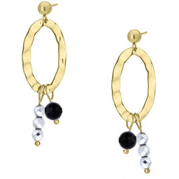 Srebrny hematyt i turmalin młotkowane złote kolczyki wiszące