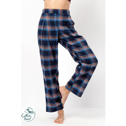 Spodnie damskie piżamowe z bawełnianej flaneli w kratę