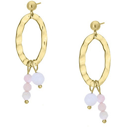 Różowy opal i kamień księżycowy młotkowane złote kolczyki