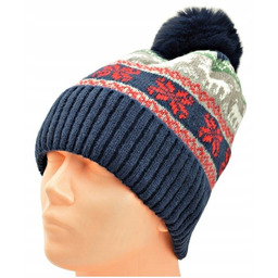 CZAPKA ZIMOWA z POMPONEM Granatowa WYGODNA Miękka OCIEPLANA