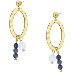 Niebieski szafir i kamień księżycowy młotkowane złote kolczyki