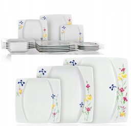 Talerze Kwadratowe czeska porcelana Kwiaty Komplet Obiadowe 6
