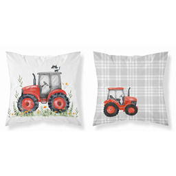 Detexpol Poszewka bawełniana 40x40 czerwony traktor z kotkiem