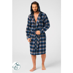 Szlafrok męski z bawełnianej flaneli lekki całoroczny MGD