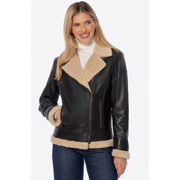 Damska kurtka ze skóry naturalnej obszyta sztucznym futrem