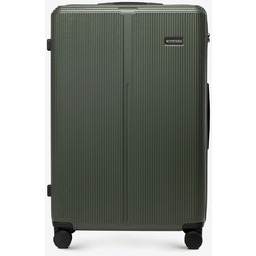 Duża walizka z ABS-u w drobne paski khaki