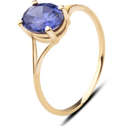 DAMSKI PIĘKNY KLASYCZNY ZŁOTY PIERŚCIONEK Z TANZANITEM ARIA