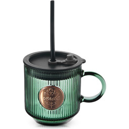 Kubek szklany z pokrywką i słomką zielony VERDE