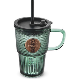 Kubek szklany z pokrywką i słomką VERDE 450
