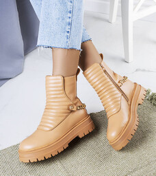 Beżowe ocieplane botki z łańcuchem Pareda-40