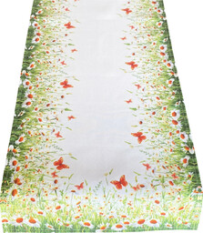 Bieżnik prostokątny z nadrukiem w białe kwiaty OHA21-1