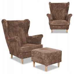 Fotel uszak z podnóżkiem Bonito sztruks brąz