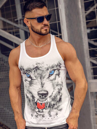 Biała koszulka tank top bokserka z nadrukiem Bolf