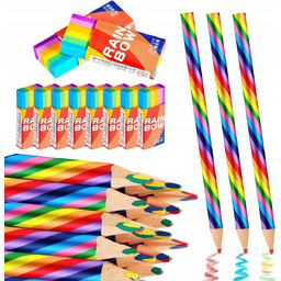 Kredki tęczowe z gumkami do mazania WYPRAWKA