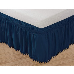 Elegant Comfort POM-POM-Bedskirt-Queen/King Navy Top-Knot Frędzel Pompon Frędzle