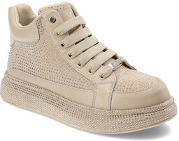 Beżowe Sneakersy Goe Stylowe Błyszczące Obuwie Damskie