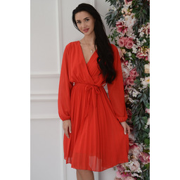 Sukienka plisowana kopertowy dekolt czerwona Sabrina