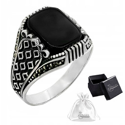 Sygnet srebrny pr. 925 Onyks Pierścień z Prostokątnym