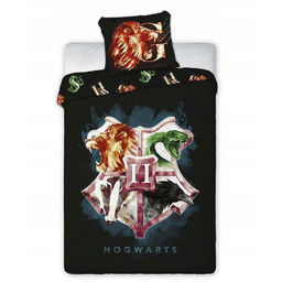 Pościel 140x200 Harry Potter Herb czarna młodzieżowa poszewka