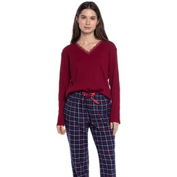 Flanelowa piżama damska MANUELLA M Bordowy