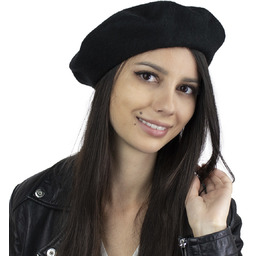 BERET damski FRANCUSKI wełniany CZARNY elegancki