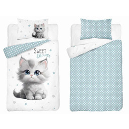 Detexpol Pościel bawełniana dziecięca 90x120 kotek błękitne gwiazdki