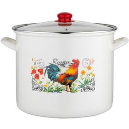 Garnek emaliowany wysoki Kogucik z pokrywką 28 cm