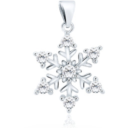 Rodowany srebrny wisiorek płatek śniegu śnieżynka białe cyrkonie