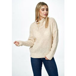 Wełniany sweter damski oversize - beżowy M886 rozmiar