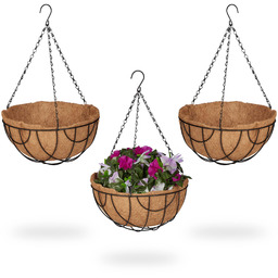 Relaxdays Kosz wiszący, zestaw 3 szt., haczyk, wkładka