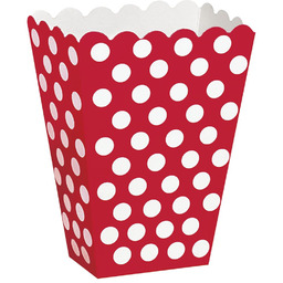 Pudełka na popcorn czerwone w białe kropki -