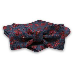 Granatowo-Czerwona Mucha Męska -ALTIES- z Taką Samą Poszetką,