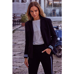 Czarny Klasyczny Dzianinowy Żakiet w Sportowym Stylu