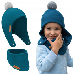 Zimowa czapka pilotka morska z apaszką bawełniana pompon