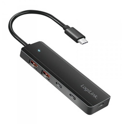 LogiLink Hub USB-C, 4-porty 2x USB-A,2xUSB-C, czarny