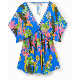 Sukienka tunika z nadrukiem w tropikalny deseń