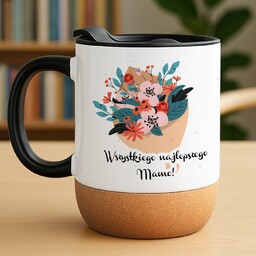 Kubek ceramiczny biały z przykrywką dla mamy
