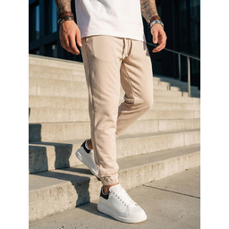 Beżowe spodnie materiałowe joggery męskie Denley 0065