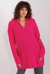 Fluo różowy damski sweter w warkocze