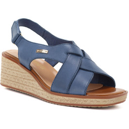 Skórzane sandały damskie na koturnie granatowe Sergio Leone