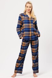 Piżama damska flanelowa w kratę z rozpinaną koszulą