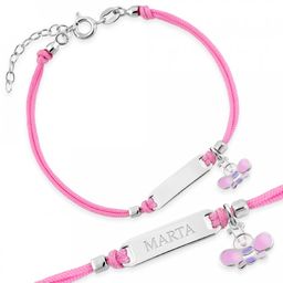 Srebrna Bransoletka 925 Sznurkowa ID Motylek Grawer