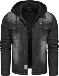 Kurtka męska ocieplana jeansowa czarna z kapturem Recea