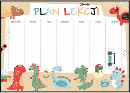 Plan lekcji tańczące dinozaury, nowy rok szkolny, rozmiar