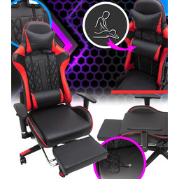 Fotel Gamingowy Obrotowy Regulowany Dla Gracza Czarno-Czerwony