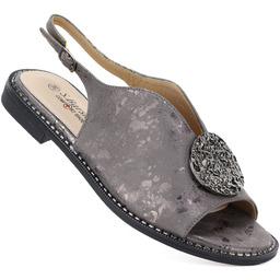 Sandały damskie płaskie z ozdobą pewter S.Barski 61-6035