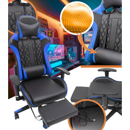 Fotel Gamingowy Obrotowy Regulowany Dla Gracza Czarno-Niebieski