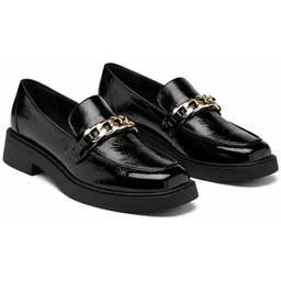 VAGABOND CZARNE LAKIEROWANE MOKASYNY Z ŁAŃCUCHEM SKÓRZANE 40