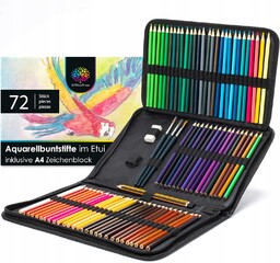 Zestaw 72x Kredek Akwarelowych Blok A4 Rysunkowy Etui