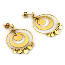 Złote duże kolczyki wiszące koła z zawieszkami